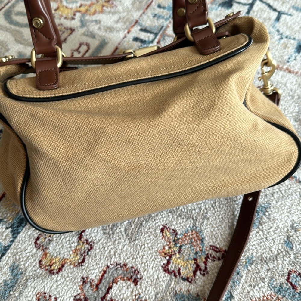 Calvin Klein Canvas & Leather Lock & Key Satchel Shoulder Bag Brown - Picture 5 of 14